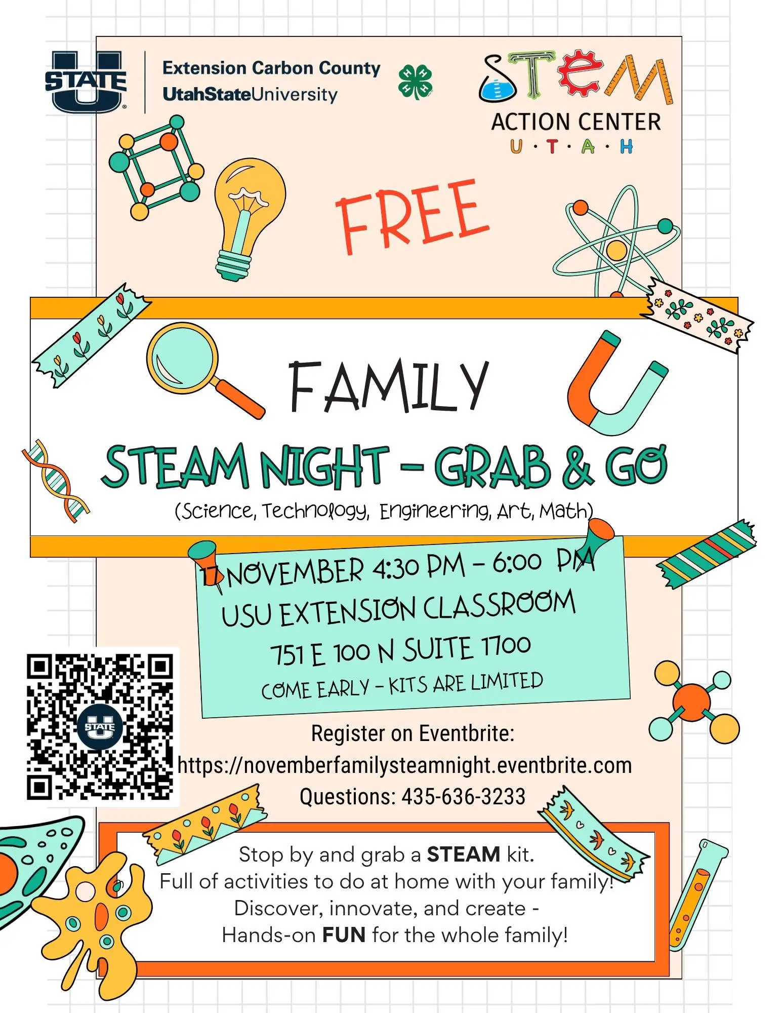 USU Extension 4H & Utah Stem Center present Family STEAM Night – Grab & Go