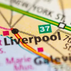 Liverpool. New York (State). USA. Depicted on U.S Map