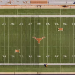Aerial view of Darrell K Royal–Texas Memorial Stadium in University of Texas at Austin in Austin^ Texas^ USA. It is the home to the Longhorns football team since 1924. AUSTIN^ TX^ USA - DEC. 13^ 2018