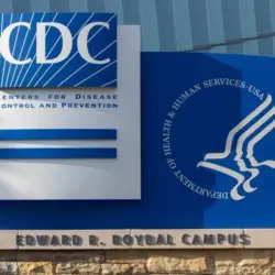 Closeup of the CDC logo seen at the Edward R. Roybal campus^ the headquarters of the Centers for Disease Control and Prevention (CDC) in Atlanta^ Georgia.