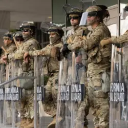 California National Guard soldiers protect a federal building during ICE deportation protests in Downtown LA. Los Angeles^ California^ USA - June 10^ 2025