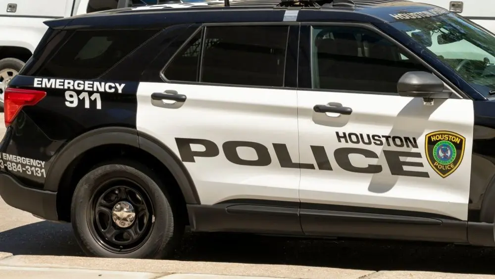 Houston Police car is seen in Houston^ Texas^ USA. Houston^ Texas^ USA - April 4^ 2024