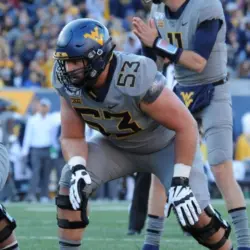 Colton McKivitz #53 during the West Virginia Mountaineers vs Iowa State Cyclones at Mountaineer Field at Milan Puskar Stadium Field in Morgantown^ WV. JOctober 12th^ 2019