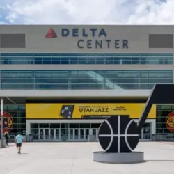 Delta Center in Salt Lake City^ Utah^ USA - June 28^ 2023. The Delta Center is an indoor venue.
