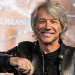 Jon Bon Jovi visits the Empire State Building in New York on September 15^ 2023 to light it in blue in partnership with iHeartRadio to announce a new Pfizer vaccine to fight COVID-19