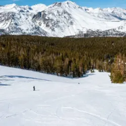 Unknown skiers have the hill to themselves at June Mountain Ski Resort^ a small resort tucked away in the Eastern Sierra Nevada mountains in California.