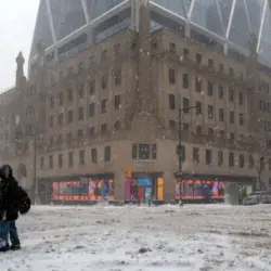 New York^ NY USA - February 1^ 2021: Snow storm on East Coast^ New York City. Manhattan During Nor'easter Blizzard