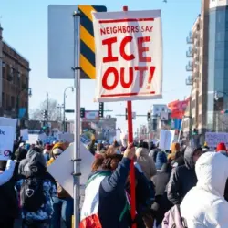 Minneapolis^ Minnesota^ USA 12.12.25 Hundreds of people gather to protest against ICE raids^ Trump and other political views during a cold day in Minnesota