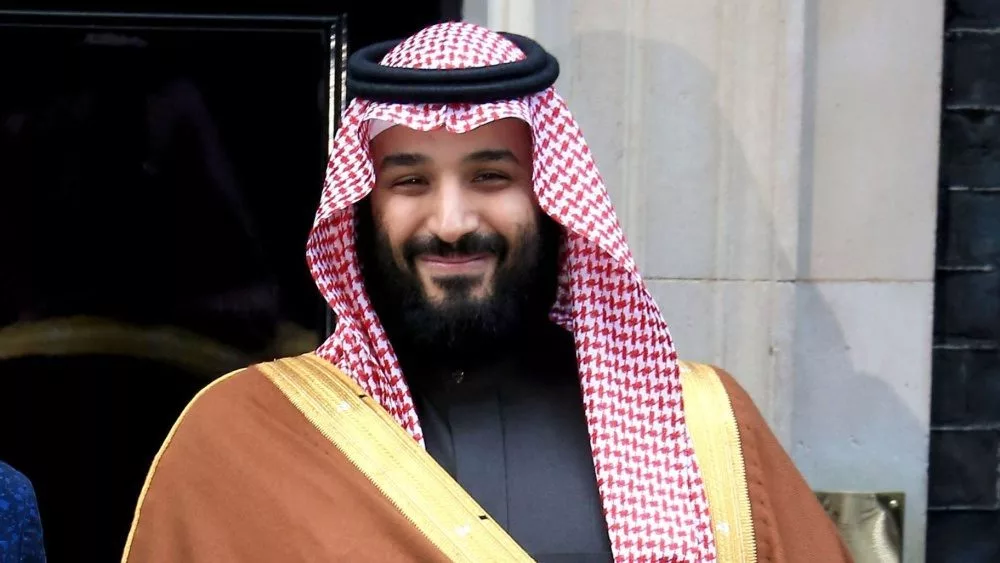 Saudi Crown Prince Mohammed bin Salman poses on the steps of number 10 Downing Street on March 7^ 2018 in London^ England. London^ United Kingdom - March 7^ 2018