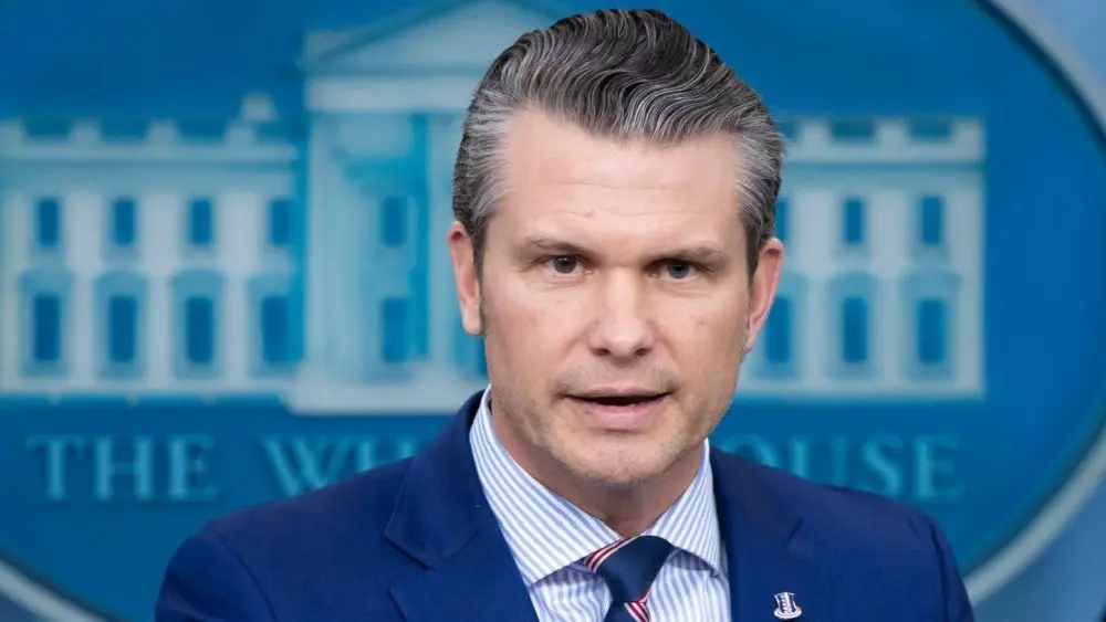 shutterstock_2591234205349257 Secretary of Defense Pete Hegseth speaks at a White House press briefing after a Black Hawk helicopter collided with American Airlines flight 5342 by DCA airport. WASHINGTON DC – Jan 30 2025