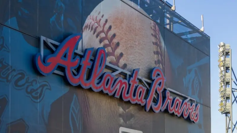 The Atlanta Braves logo on the back of the scoreboard at Truist Park in Atlanta Georgia USA Atlanta Georgia USA - 9 7 2024