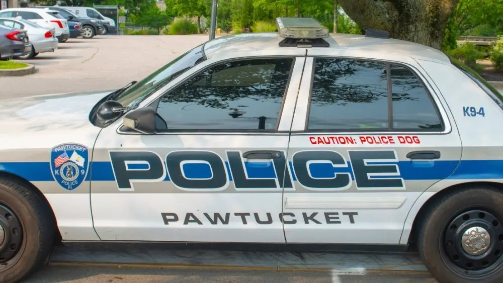 Pawtucket police Ford Crown Victoria police car in the police department^ Pawtucket^ Rhode Island^ USA. PAWTUCKET^ RI^ USA - AUG. 15 2024