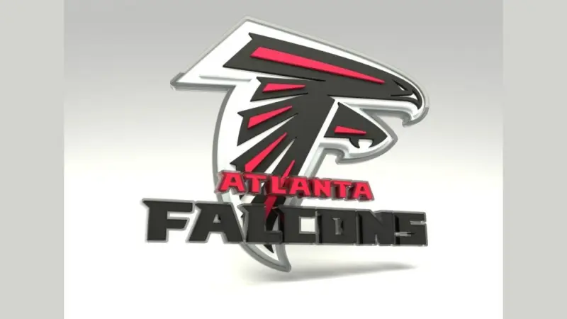 Emblem of the Atlanta Falcons. The Atlanta Falcons are a professional American football team. Template for presentation or infographics. 3D render. 3D Illustration