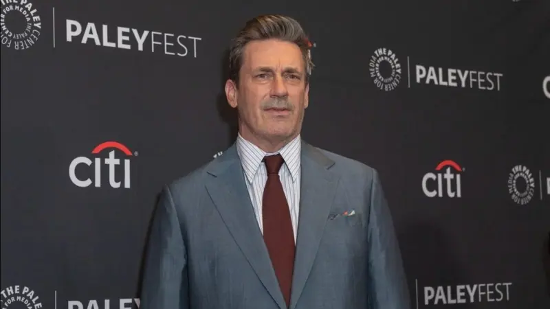 Jon Hamm arrives at the red carpet photocall for Apple TV's "Friends and Neighbors" during PaleyFest LA 2026 at the Dolby Theatre in Hollywood^ California on April 11^ 2026.