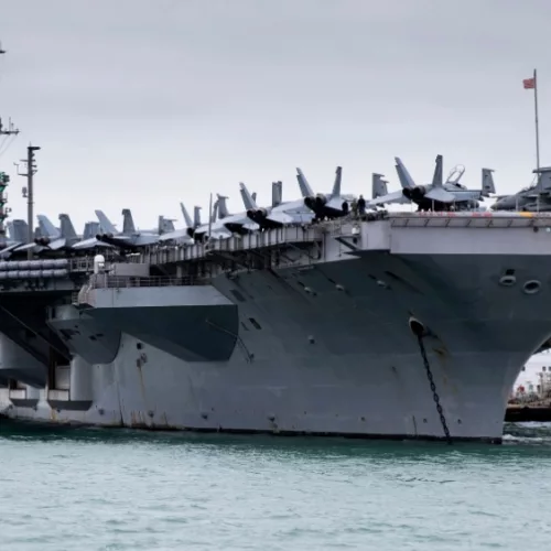 USS Harry S Truman at anchor. Stokes Bay^ Hampshire^ UK October 8 2018