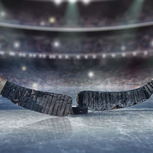 Ice hockey players on the grand ice arena
