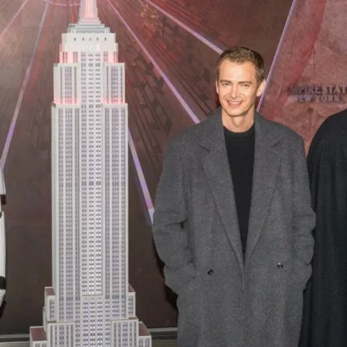 Hayden Christensen attends a Star Wars-themed media event at the Empire State Building on March 21^ 2024.