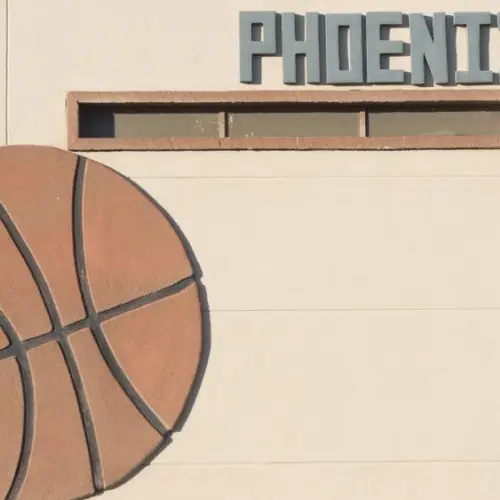 Phoenix basketball ball on wall in Phoenix downtown. Phoenix^ Arizona / USA - January 20^ 2016