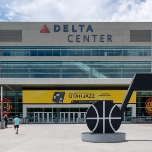 Delta Center in Salt Lake City^ Utah^ USA - June 28^ 2023. The Delta Center is an indoor venue.