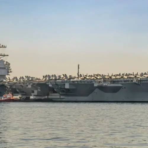 The United States Navy aircraft carrier USS Gerald R. Ford docked in Split^ Croatia on 27 June^ 2023.
