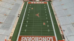 Birds Eye View of Texas Memorial Stadium^ Home of the Texas Longhorns Football Team AUSTIN^ US - May 28^ 2019
