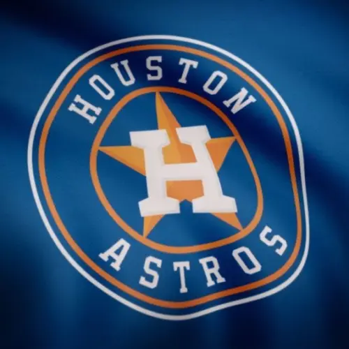 Waving flag with Houston Astros professional team logo. Close-up of waving flag with Houston Astros baseball team logo^ seamless loop