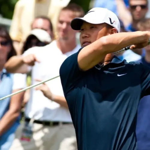 Golfer Anthony Kim tees off on the first tee while participating in the Travelers Championship on the TPC River Highland Golf Course June 27^ 2009 in Cromwell^ CT.