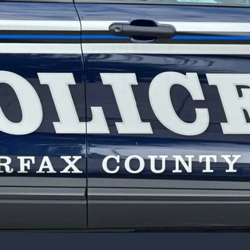 Fairfax County Police department sign decal on vehicle. Fairfax is a county in Northern Virginia. MCLEAN^ VIRGINIA - AUGUST 16^ 2024