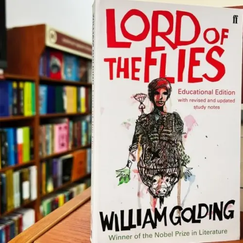 Cover of William Golding's Lord of the Flies educational edition in a library Lviv^ Ukraine - February 20^ 2025