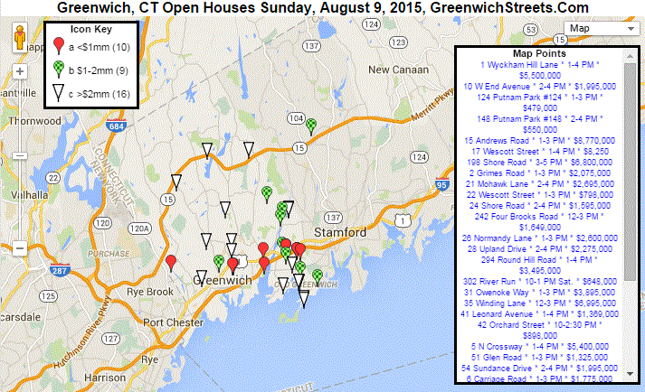 Greenwich, CT Open Houses for Sunday, 8/9/15