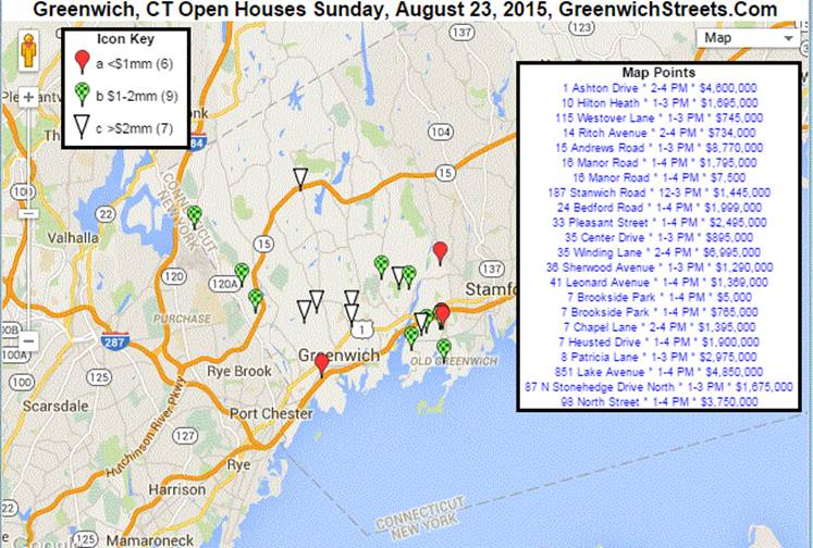 Greenwich Open Houses for 8/23/15 - Static Map