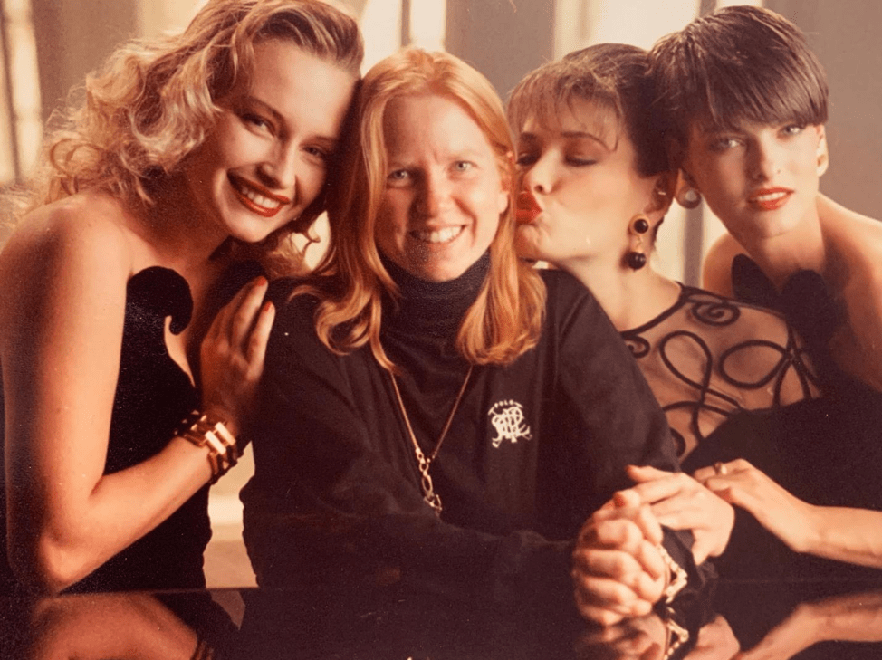 Throwback photo of Estelle, Bobbi, Carla Bruni, Linda Evangelista on a Revlon shoot.