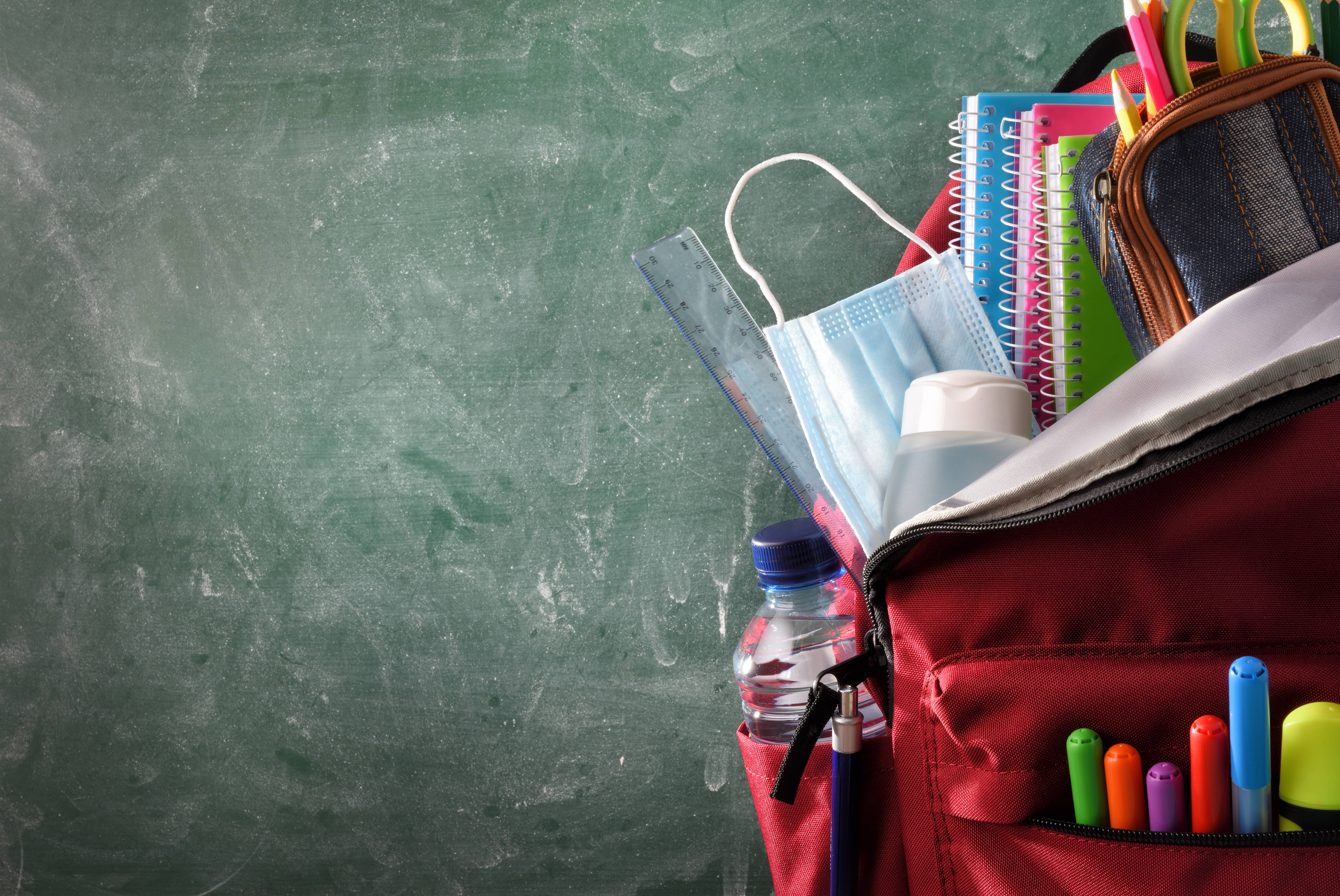 backpackfullofschoolsupplieswithmaskandgelprotection