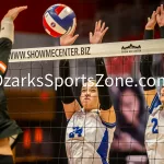 231103-C1-SEIMI-FINAL-VOLLEYBALL-GR-821: Galena's Maribelle Martin and Galena's Melanie Rice compete during a class 1 semifinal girls volleyball match on Friday, Nov. 3, 2023, at Show Me Center in Cape Girardeau, Mo.  Gordon Radford | Special to the O-Zone