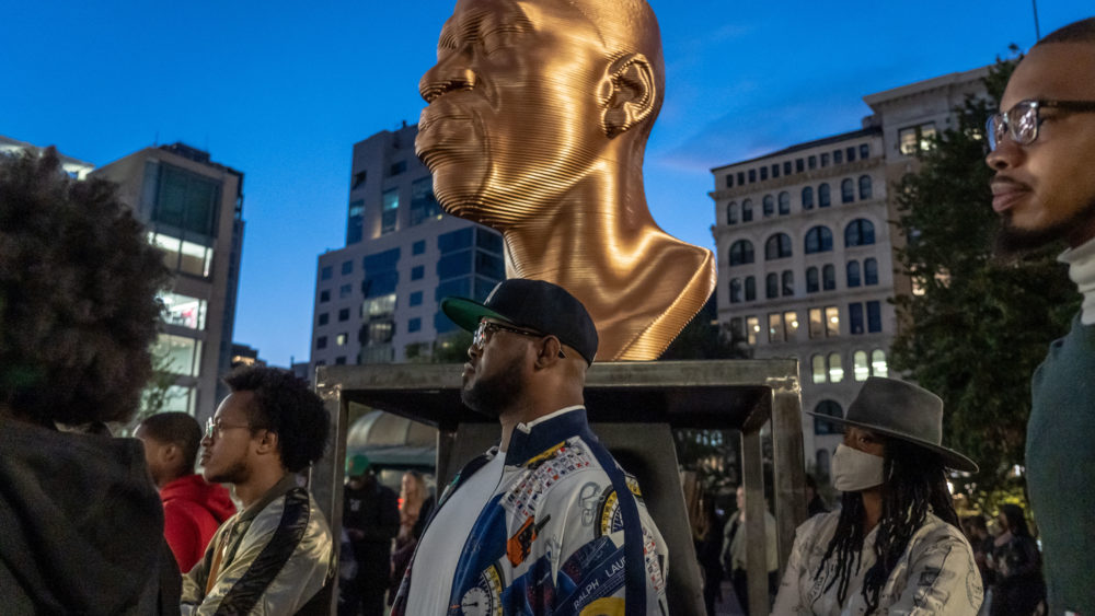 busts-of-george-floyd-breonna-taylor-and-john-lewis-go-up-in-new-yorks-union-square-usa-1-oct-2021