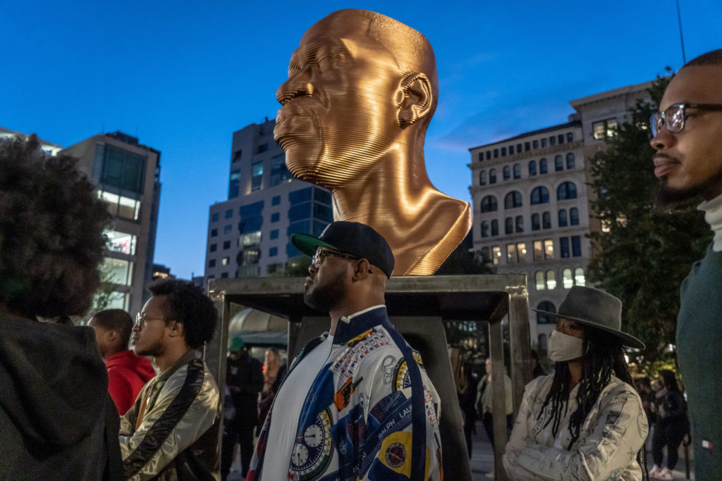 busts-of-george-floyd-breonna-taylor-and-john-lewis-go-up-in-new-yorks-union-square-usa-1-oct-2021
