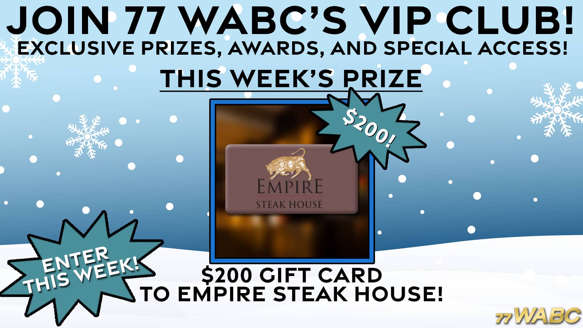77WABC VIP CLUB EMPIRE STEAKHOUSE GIFT CARD 77 WABC