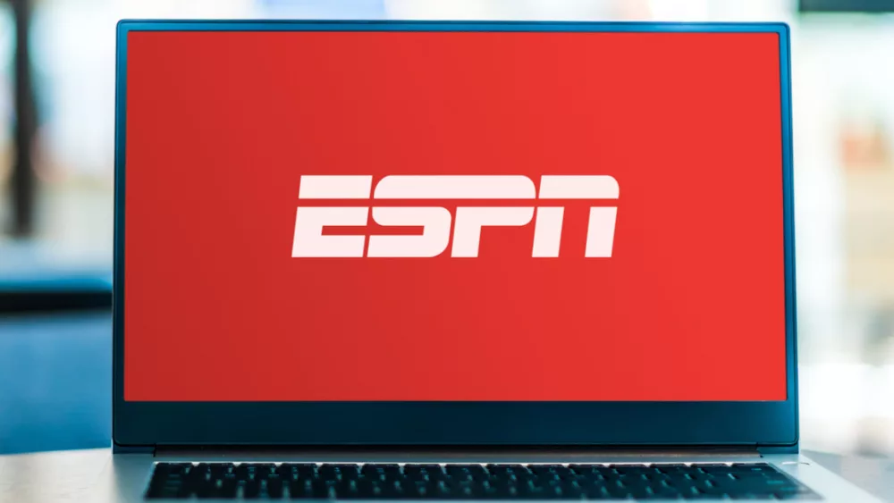 Laptop computer displaying logo of ESPN