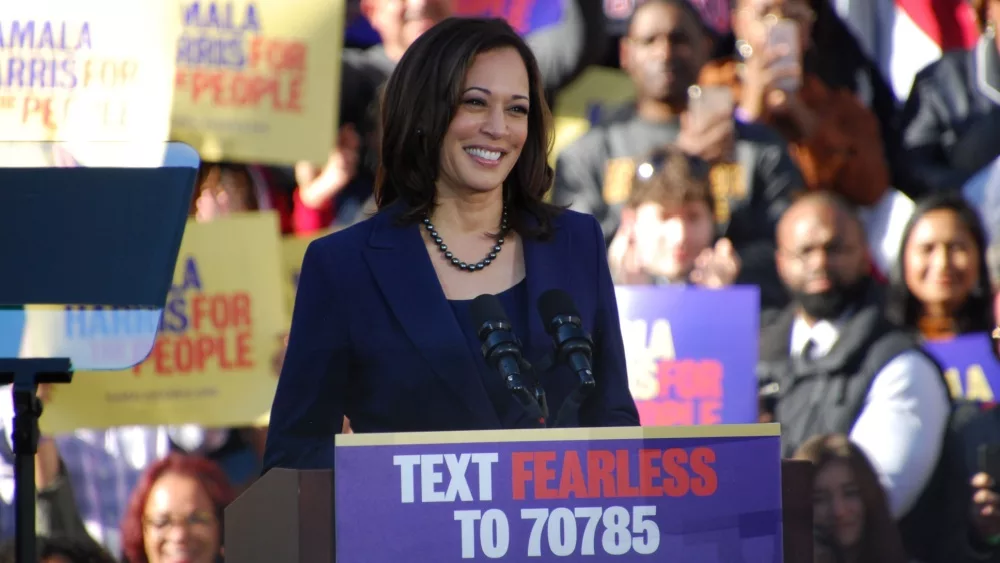 Kamala Harris speaks during her first campaign rally outside Oakland City Hall on Jan. 27. Harris announced she is running for President of the United States