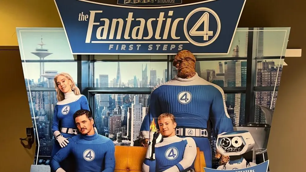 Large cardboard cutout 'Fantastic Four' movie on display at a theater. Edina^ Minnesota^ Minnesota^ USA. June 8^ 2025