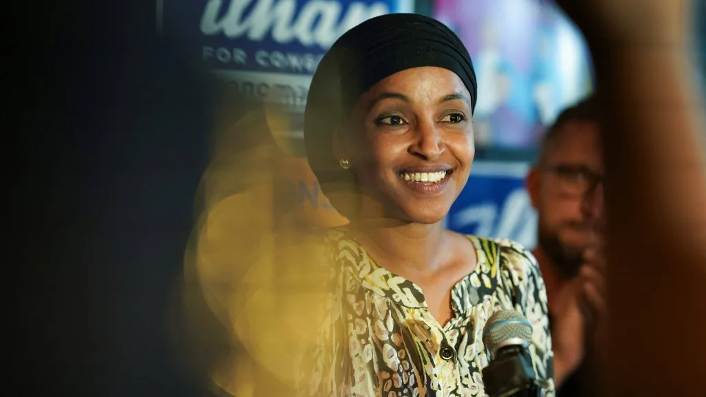 u-s-democratic-house-representative-ilhan-omar-d-mn-greets-supporters-during-primary-election-day-in-minneapolis