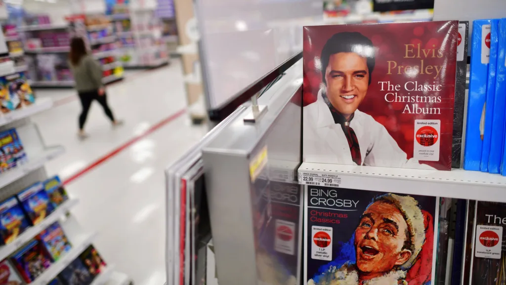 christmas-themed-vinyl-records-by-elvis-presley-and-bing-crosby-are-displayed-for-sale-at-a-target-store-in-king-of-prussia