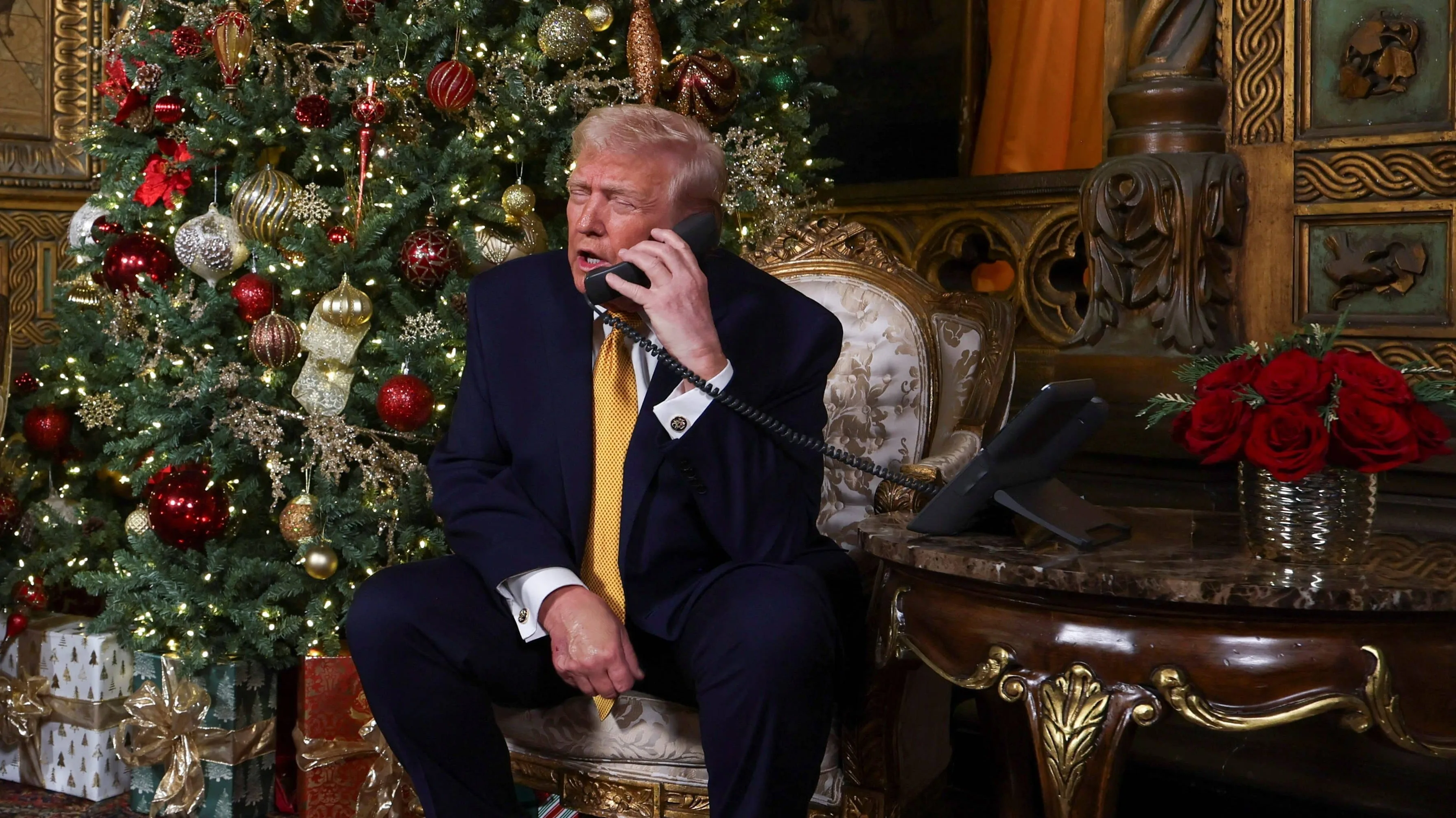 u-s-president-trump-participates-in-norad-santa-tracker-phone-calls-from-the-mar-a-lago-club-in-palm-beach