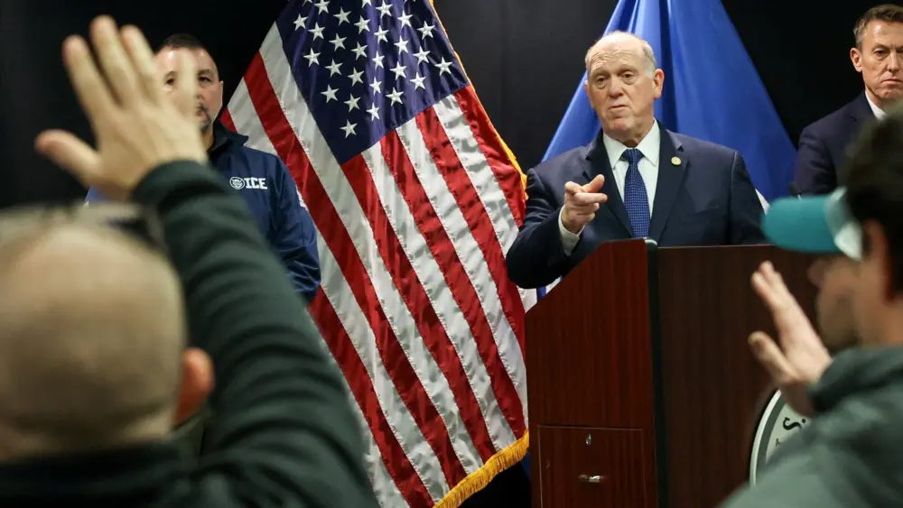 Press conference with White House border czar Tom Homan, in Minneapolis, Minnesota, U.S., January 29, 2026. Photo Credit REUTERS/Shannon Stapleton