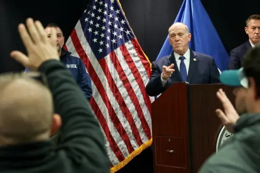 Press conference with White House border czar Tom Homan, in Minneapolis, Minnesota, U.S., January 29, 2026. Photo Credit REUTERS/Shannon Stapleton