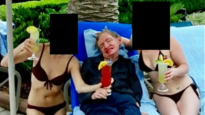 SHOCKING PHOTOS: Stephen Hawking Between Two Girls in BIKINIS…