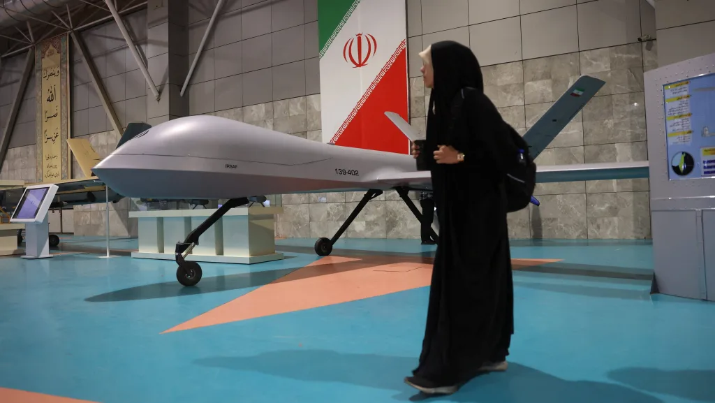 an-iranian-drone-is-displayed-at-the-islamic-revolutionary-guard-corps-irgc-aerospace-force-museum-in-tehran