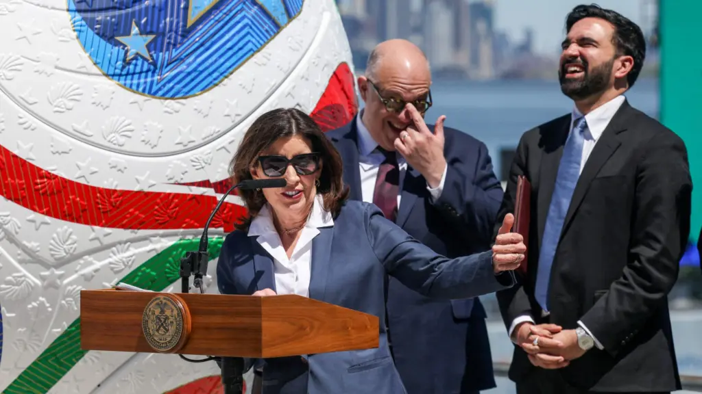 new-york-governor-hochul-and-new-york-city-mayor-mamdani-attend-a-press-conference-announcing-fan-zone-for-the-fifa-world-cup-2026-in-new-york-city