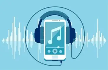 vector-of-a-smart-phone-and-headphones-on-a-equalizer-blue-background