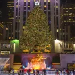 Ice skaters fill the skating rink under the Rockefeller Center Christmas tree^ a popular holiday tourist attraction in Midtown Manhattan.NEW YORK CITY - DECEMBER 10^ 2015